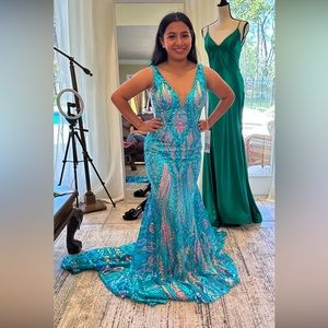 Jovani 22770 open back illusion side dress